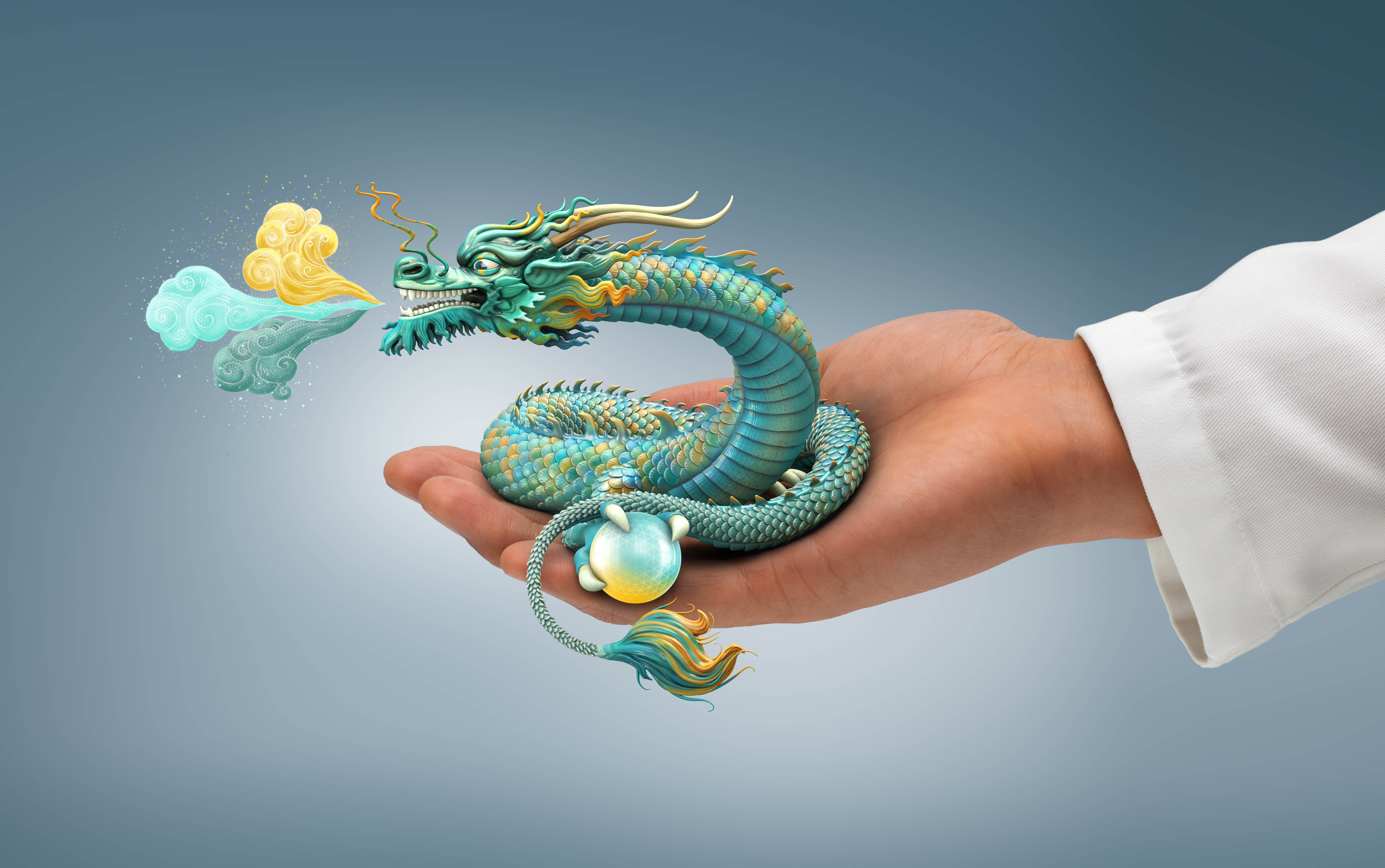 Dragon A CG character inspired by 80s culture stands in an alleyway holding a brick.